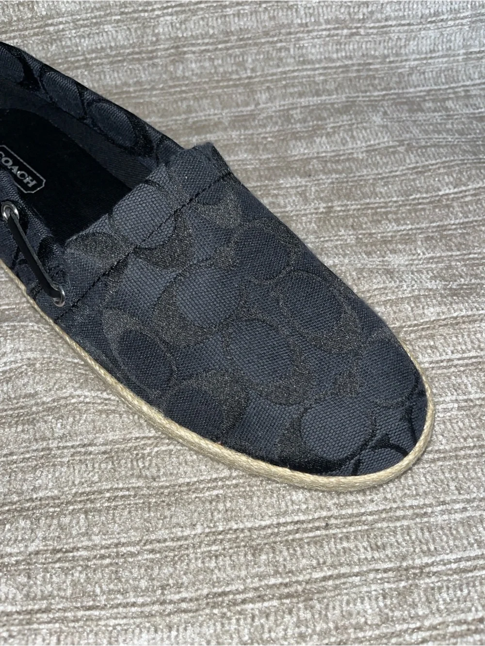 Coach Mellow Espadrilles Black Logo Signature Canvas Flats Shoes Women’s 7.5 New